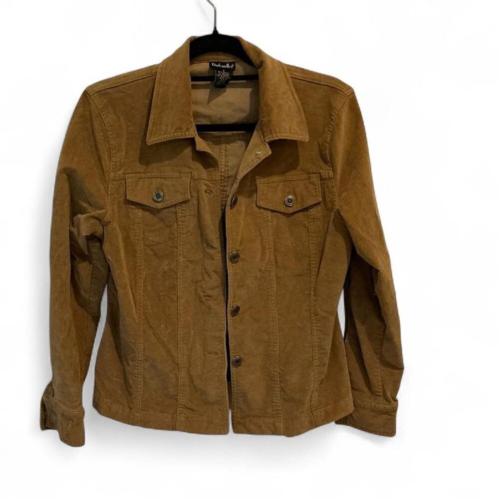 Vintage Rafaella Brown Tan Corduroy Jacket Size 8‎ Medium Coat Button Stretch